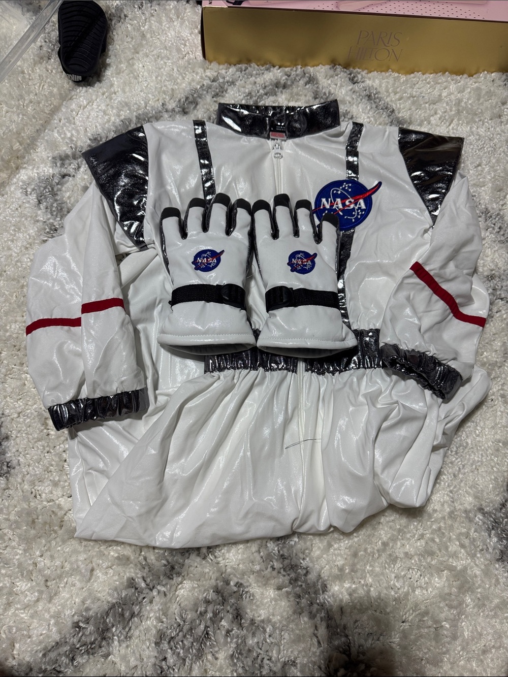 Zara White NASA Astronaut Costume white Black and Red  and matching gloves